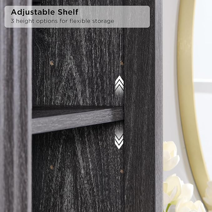 RedLemon Bathroom Wall Cabinet with Fluted Sliding Door, Modern Medicine Cabinet with Adjustable Shelf, Curved Profile Wall Mounted Storage Organizer, Dark Alder