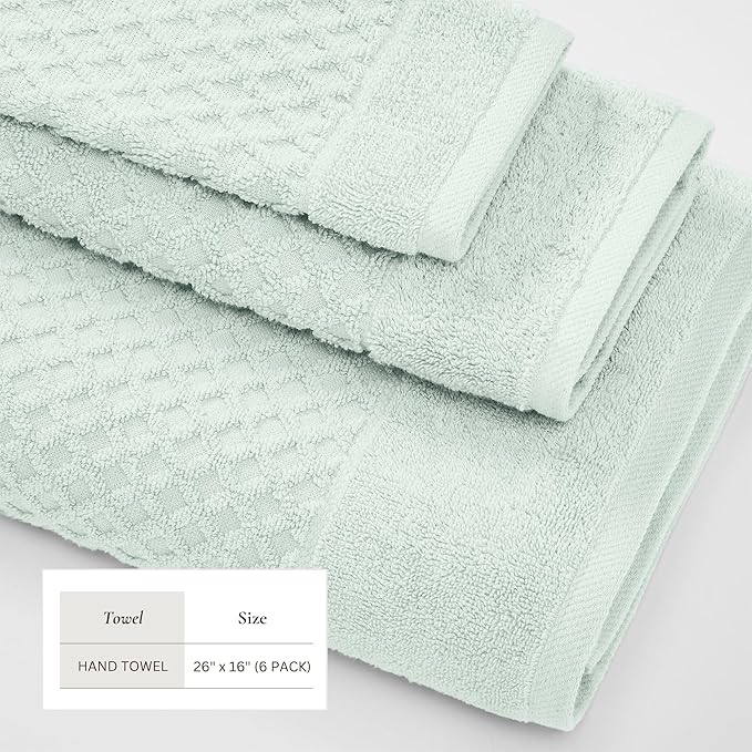 Great Bay Home Hand Towels - 100% Cotton 6 Pack 26x16 Hand Towel Set - Absorbent, Durable, Quick-Dry Towels for Bathroom (Pastel Blue)