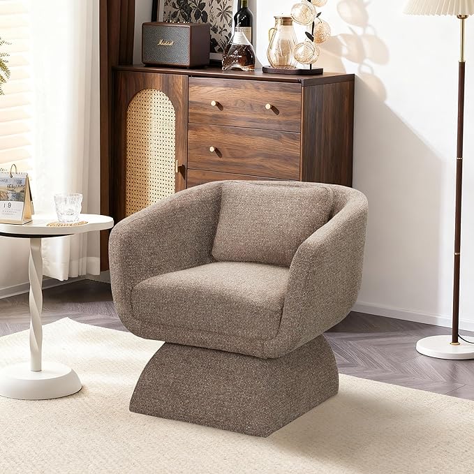 Modern 360° Swivel Accent Chair with Armrest & Curved Back, Soft Cushioned Barrel Lounge Chair (Otter)