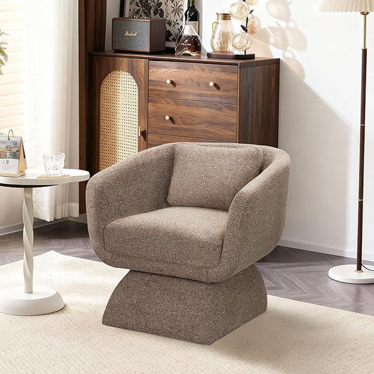 Modern 360° Swivel Accent Chair with Armrest & Curved Back, Soft Cushioned Barrel Lounge Chair (Otter)