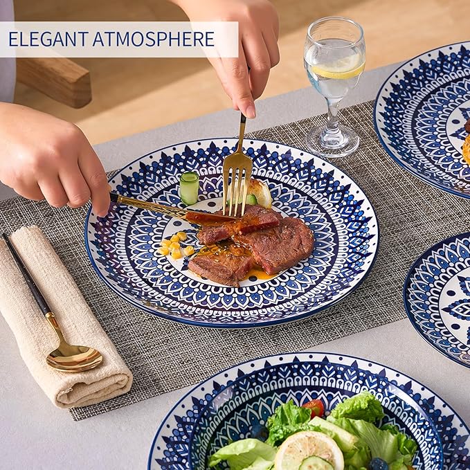 Bestone Ceramic 12-Pieces Dinnerware Sets, Ceramic Dish Plates and Bowls Sets, Dishes Set for 4, Dinner Salad Dessert Plates, and Cereal Bowls Set, Gift,Vintage Blue