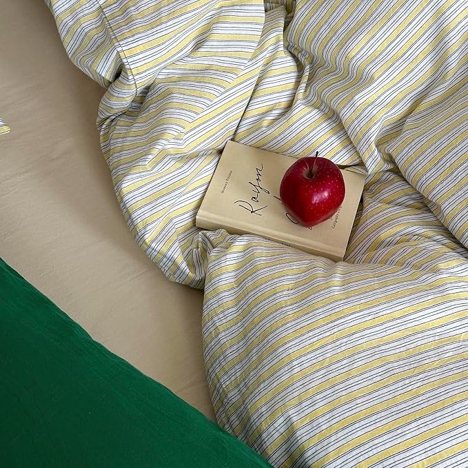 mixinni Vintage Geometric Striped Duvet Cover Set - 3 Piece 100% Washed Cotton Full Size Bedding Set with Matching Pillowcases | Mid-Century Modern Design | Ultra Soft & Breathable-Full Size