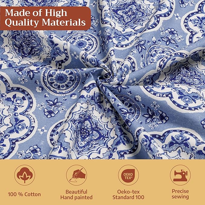 Maison d' Hermine Table Cloth Round Table 100% Cotton 69 Round Inches Tablecloth Reusable Decorative for Dining Room Farmhouse Home Valentines Day Decorations Spring Summer - Melodie Bleue