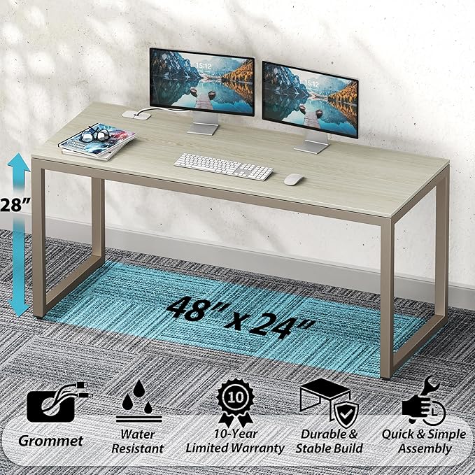 SHW 48-Inch Commercial-Grade Office Computer Desk, Maple