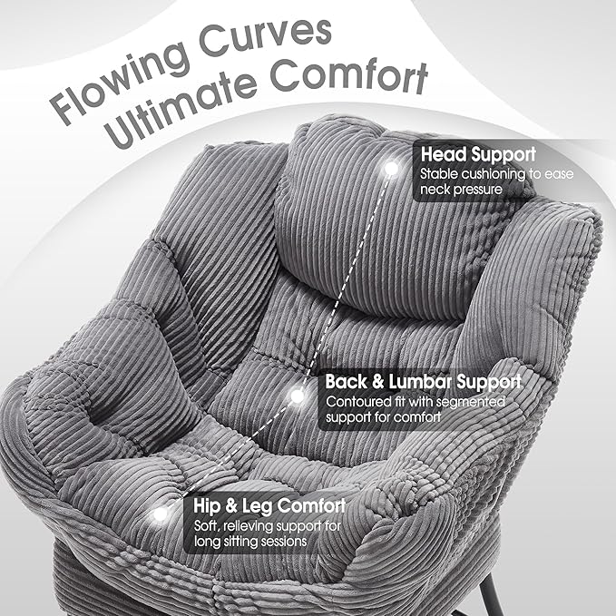 Lazy Chair with Ottoman, Comfy Lounge Chair for Reading, Relaxing, and Napping, Perfect for Living Room, Bedroom or Office, Grey