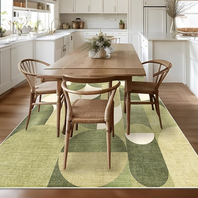 Large Green Area Rugs 8x10 Washable Rug for Living Room Bedroom Dining Room,Modern Geometric Non Slip Carpet