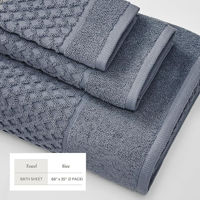 Great Bay Home Oversized Bath Sheets - 100% Cotton 2 Pack 68x35 Extra Large Towel - Absorbent, Durable, Quick-Dry Towels for Bathroom (Blue)