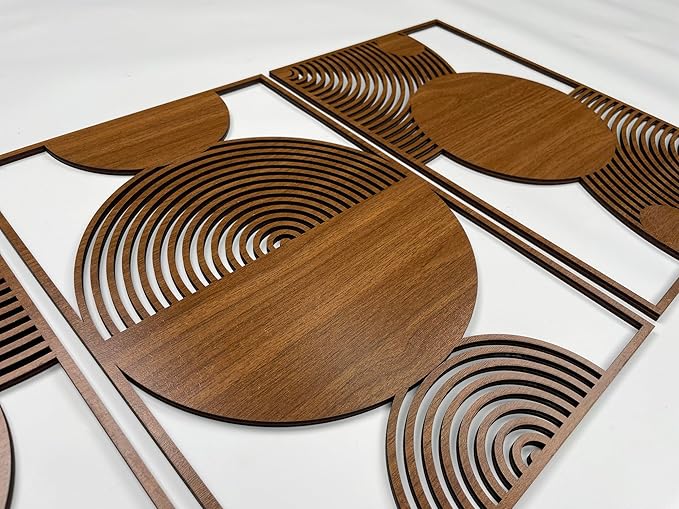 Mid Century Modern Wall Art Wood Decor, Boho Wood Wall Art in Midcentury Modern Style, Set of 3 Large Wooden Mid Century Wall Art, Home Gift