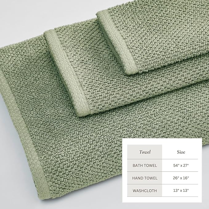 Great Bay Home 100% Cotton 6 Piece Towel Set - Absorbent, Quick-Drying, Durable Bath Towels for Bathroom Decor - Low-Twist, Two-Ply Fibers (Eucalyptus)