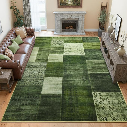 Tepook 4x6 Green Area Rugs for Living Room, Modern Large Geometric Rug for Bedroom, Washable Patchwork Rug Indoor Non Slip Throw Carpets for Dining Room Office Farmhouse Home Decor
