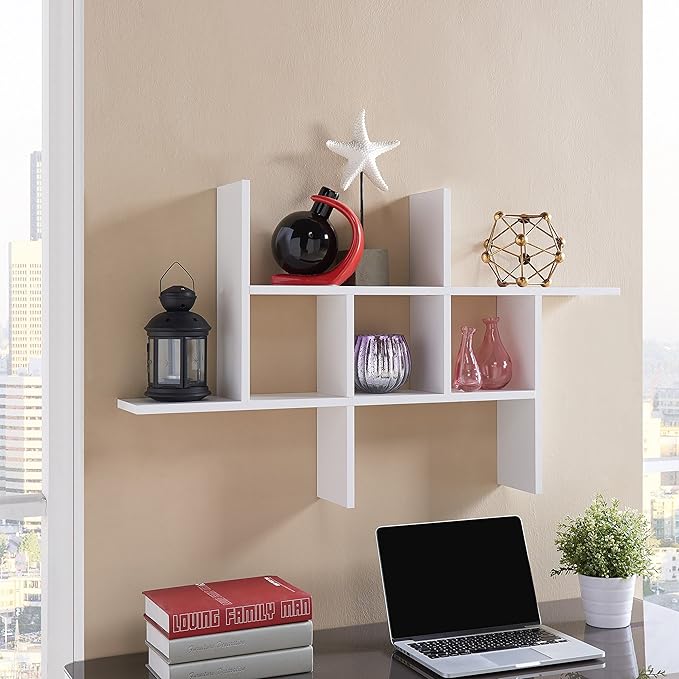 Danya B. Cantilever Cubby Decorative Modern Wall Mount Shelf – Horizontal or Vertical (White)