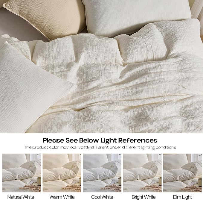 Simple&Opulence Linen Muslin Duvet Cover Set California King, 3Pcs White Linen Cotton 3-Layer Gauze Minimalist Comforter Cover 104”x98”, Ultra Soft Breathable Seersucker Bedding Set with 2 Pillowcases