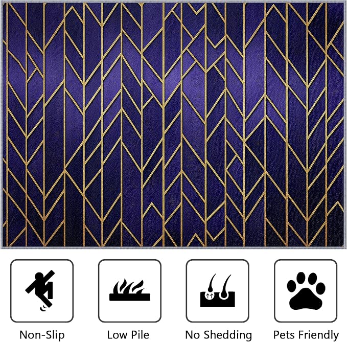 Geometric Rug 3x5 - Chevron Luxury Purple and Gold Modern Rugs for Bedroom Non Slip Low Pile Machine Washable Area Rugs for Living Room Kitchen, Geometric Carpet House Decor