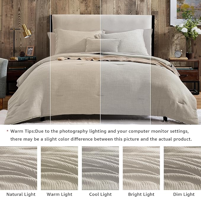 Geniospin Queen Comforter Set - 7 Pieces Comforter Queen Size, Soft Solid Bedding Set for All Season, Textured Bed in a Bag with Flat Sheet and Fitted Sheet, Pillowcases & Shams (Ivory, 90''x90'')