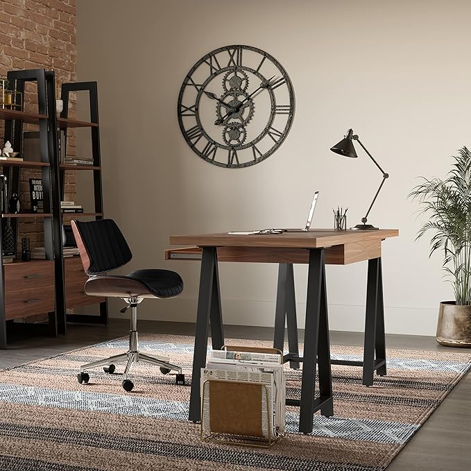 SIMPLIHOME Sawhorse Industrial 60 inch Wide SOLID WALNUT WOOD and Metal Desk in Walnut for the Office Desk, Writing Table, Workstation and Study Table