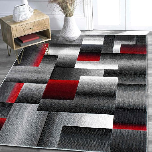 HR 8’ x 10’ Rug in Lava - Premium Quality Lava/Black/Gray Abstract Geometric Modern Squares Pattern Area Rug - Contemporary Styling for Living Room, Bedroom - Unique Home Decor