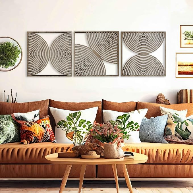 Mid Century Modern Wall Art Wood, Large Wood Wall Art with Midcentury Modern Style, Set of 3 Wooden Mid Century Wall Art, Boho Home Gift