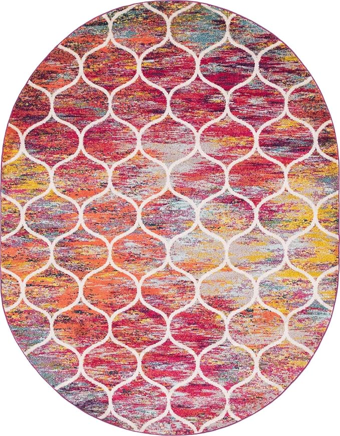 Unique Loom Trellis Frieze Collection Area Rug - Rounded (7' 10" x 10' Oval, Multi/ Black)