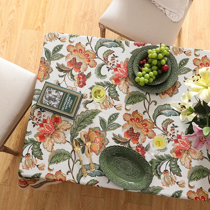 patdrea Designer Vintage Linen Rectangular Tablecloth,Provencal Rustic Floral Pattern Tablecloths,Decorative Table Cover Cloth for Kitchen,Dining,Tea Party,Home,Christmas,63"*110"