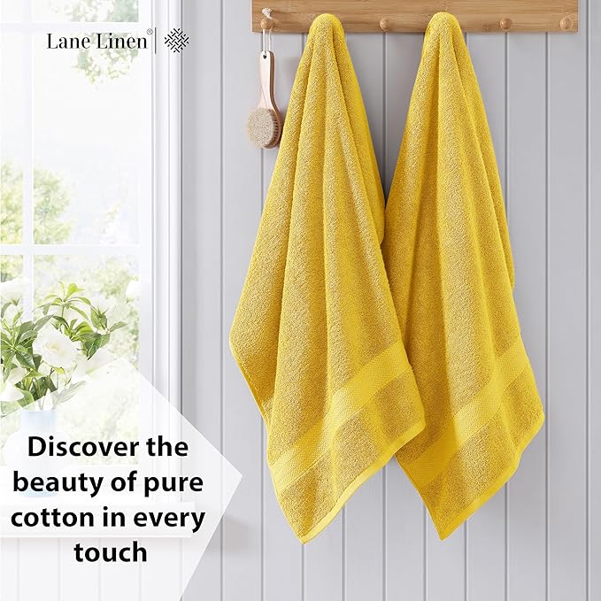 LANE LINEN 100% Luxury Cotton Bath Sheets 4 Pack (35"x66") - Highly Absorbent, Pre Shrunk, Soft, Quick Dry & Fade Resistant Extra Large Bathroom Towel Sets - Gets Soft After Multiple Washes - Mimosa