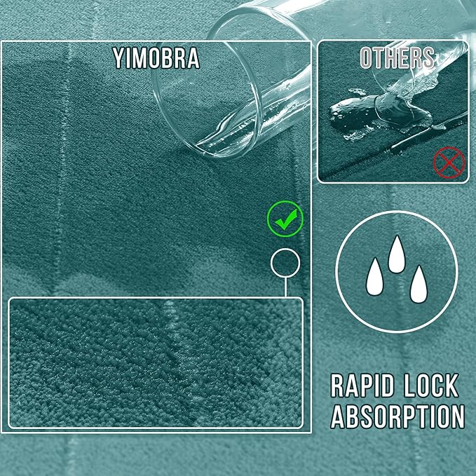 Yimobra Large Bath Mat 36"x24", Super Soft Quick Dry Memory Foam Bathroom Rug, Water Absorbent, Non Slip Backing Machine Washable for Tub Shower, Thick Comfort Support, Teal