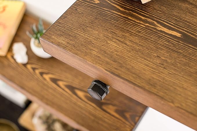 Floating Wall Shelf with Industrial Pipe Brackets, Solid Wood, Rustic Farmhouse Shelf, 24" x 7.5" x 1.5" (2, Dark Walnut)
