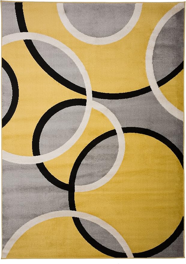 Rugshop Contemporary Abstract Circles Area Rug, Carpet with Jute Backing for Entryway, Kitchen, or Small Bedroom, Yellow, 3'3" x 5'