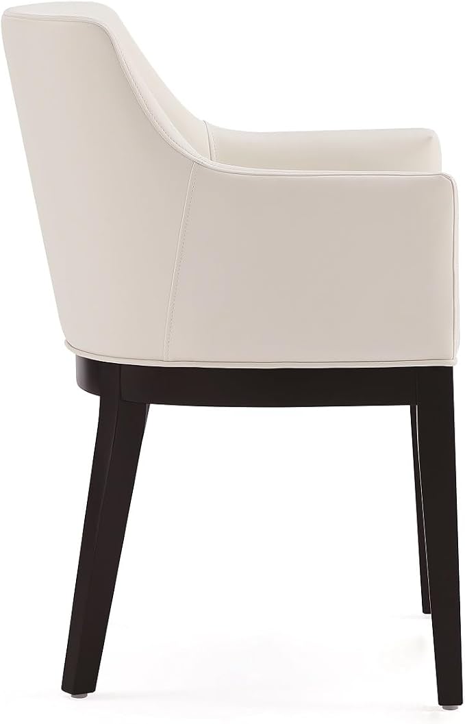 Manhattan Comfort Gansevoort Modern Faux Leather Dining Chair with Arms, Leatherette Upholstery on Solid Beech Wood Frame, Accent Furniture for Kitchen Table or Office, Set of 2, Cream