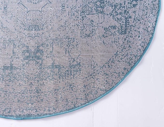 Unique Loom Bromley Collection Area Rug - Wells (5' 1" Round, Turquoise/ Ivory)