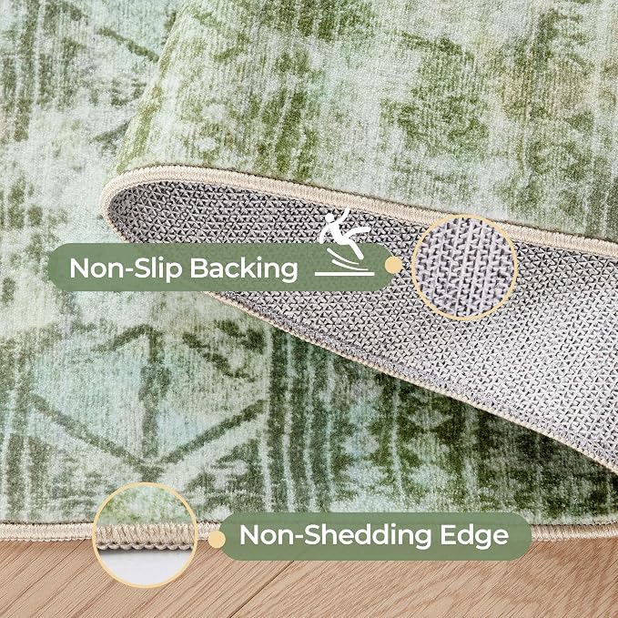 Kokia Abstract Green Area Rugs 9x12 Bedroom Washable Decor Low Pile Non-Slip Non-Shedding Indoor Carpet Foldable Stain Resistant Floor Mat Living Room Dining Room, Sage Green