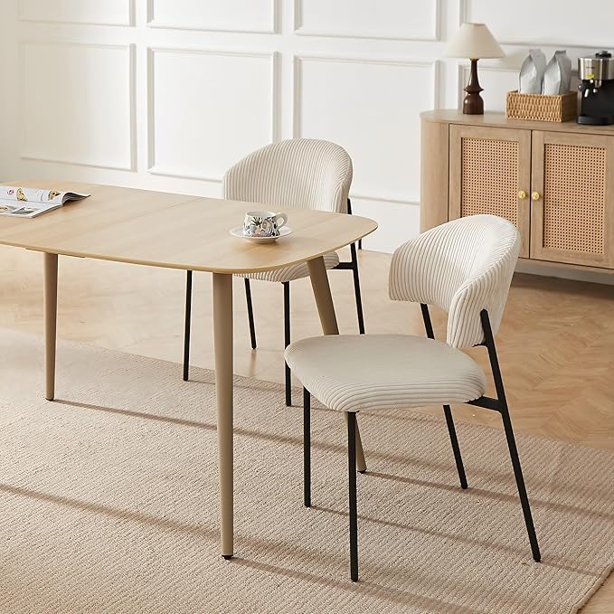 55 Inch Cat Scratch Resistant Dining Table Set for 4 - Modern Wood Table & White Leather Chairs, Kitchen & Dining Room Furniture 4 Seater Set (55.1")