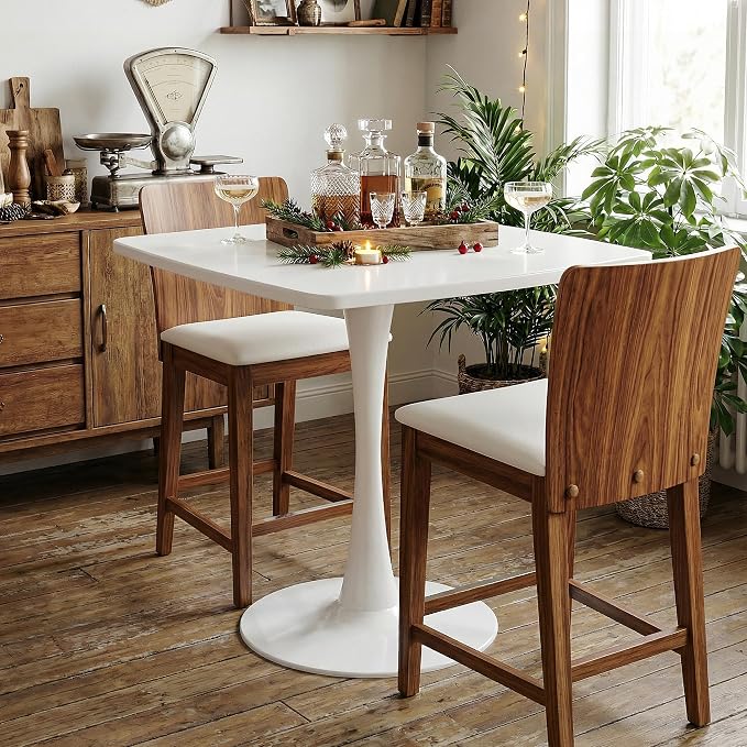 DKLGG White Tulip Table for 2, Small Dining Table with Pedestal Base, 32 Inch Leisure Design Square Kitchen Table for Dining Room Small Space