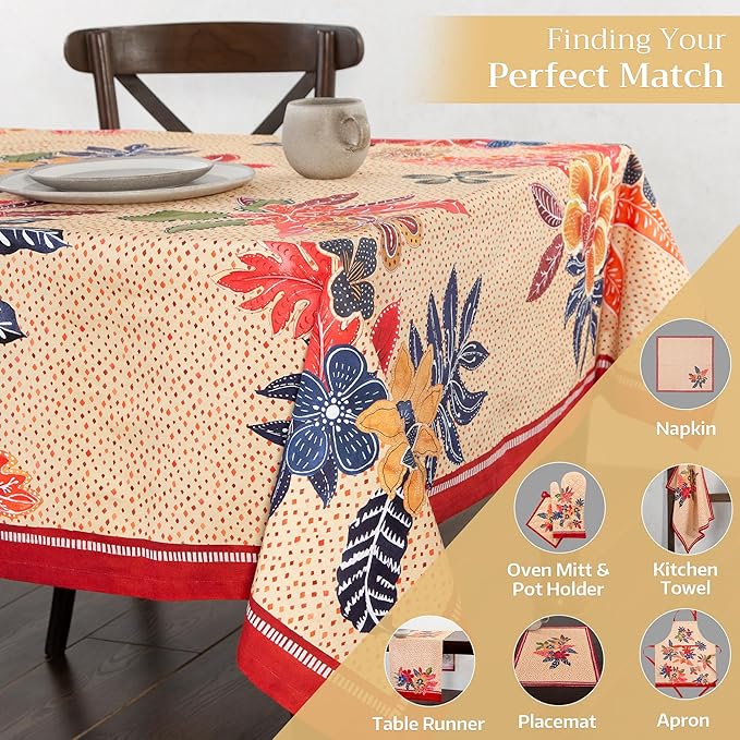 Maison d' Hermine Table Cloth Rectangle Table 100% Cotton 60 x 90 Inches Fall Tablecloth Reusable Everyday Use for Thanksgiving Christmas Decorations Dining Farmhouse Party (Kalahari)