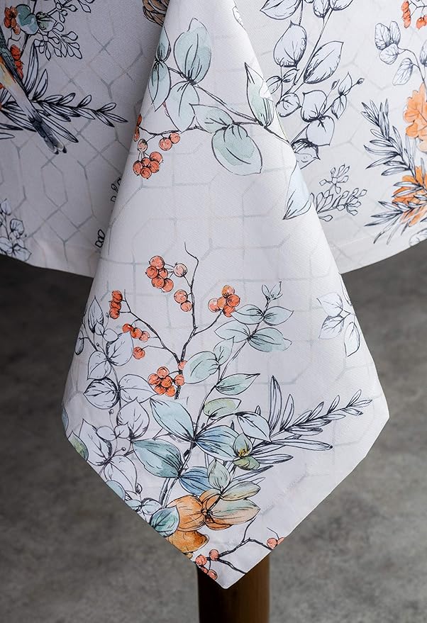 Maison d' Hermine Table Cloth Rectangle Table 100% Cotton 60 x 90 Inches Fall Tablecloth Reusable Everyday Use for Thanksgiving Christmas Decorations Dining Farmhouse Party (Whitish Shabby Chique)