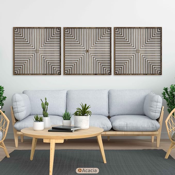 Art Deco Wood Wall Art featuring Modern Abstract Square Panels, Minimalist Geometric Wooden Wall Decor, Mid Century Wall Accents Gift for Living Room and Bedroom