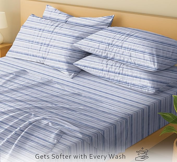 RUVANTI 100% Cotton Percale Sheets Split King Size 7 Piece Set, Cooling Bed Sheets for Hot Sleepers, Deep Pocket 16”, Breathable Lightweight & Durable, Crisp Hotel Style Sheets, Naval Blue