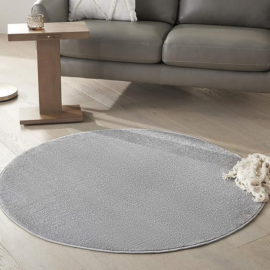 Nourison Home Nourison Essentials Silver Grey 4' x Round Area Rug - Easy Clean, Non Shedding, Bed Room, Living Room, Dining Room, Kitchen (4' x Round)