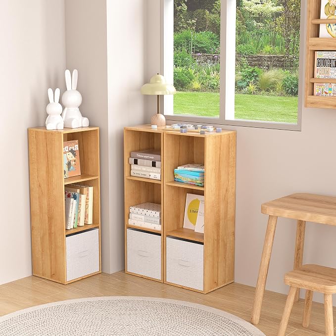 Wooden Cube Storage Organizer with Closed Back Panel,Natural Oak Cube Shelf Cubby Storage Organizer with Compartments for Living,Bookshelf,Storage Organizers (Oak, 3 Cube-11in)
