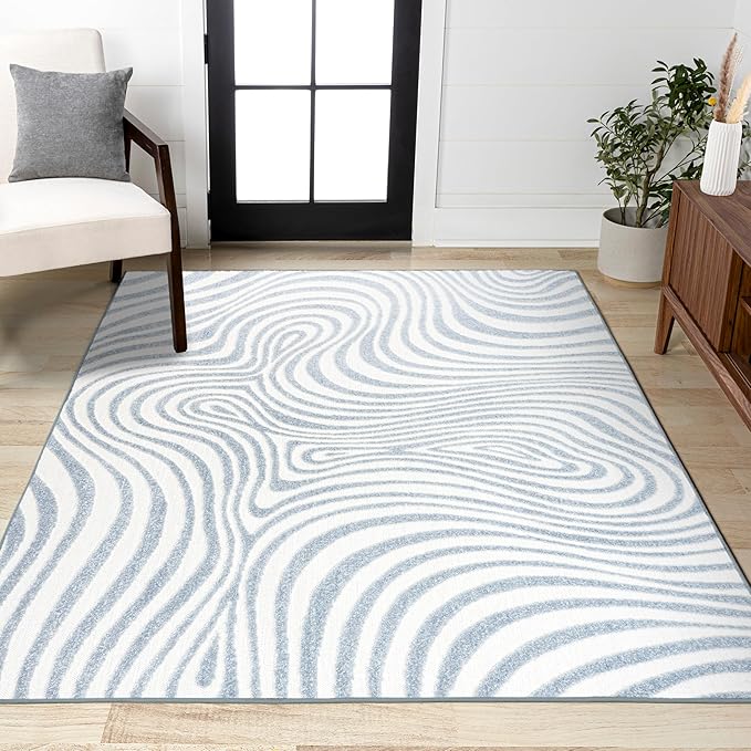 JONATHAN Y Maribo High-Low Abstract Striped Indoor/Outdoor Area Rug 4x6, Light Blue/Ivory, Contemporary, Vintage, Bohemian, Glam, Bedroom, Kitchen, Living Room, Non Shedding (SCN103C-4)