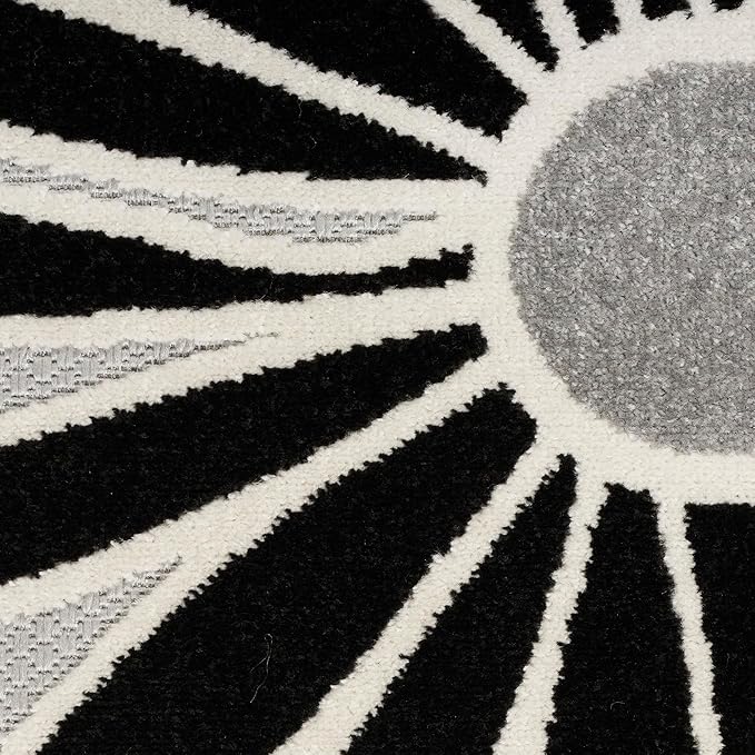 Nourison Home Aloha Black White 7'10" x 10'6" Area Rug - Easy Clean, Non Shedding, Bed Room, Living Room, Dining Room, Kitchen (8' x 11')