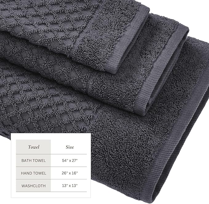 Great Bay Home Bath Towels - 100% Cotton 6 Piece Towel Set - Diamond Waffle Weave - Absorbent, Durable, Quick-Dry Towels for Bathroom (Stone Blue)