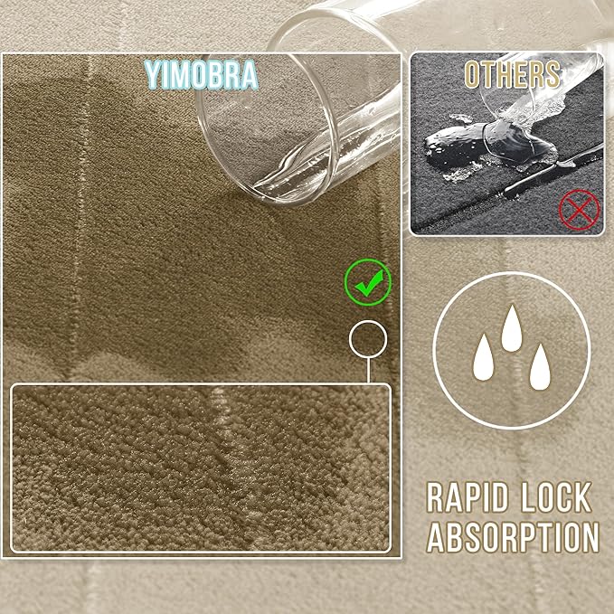 Yimobra Memory Foam Bath Mat, Super Soft Absorbent Bathroom Rug Non Slip 31.5x20 Inch, Quick Dry, Machine Washable Floor Carpet for Tub Shower, Home Decor Accessories, Pale Khaki