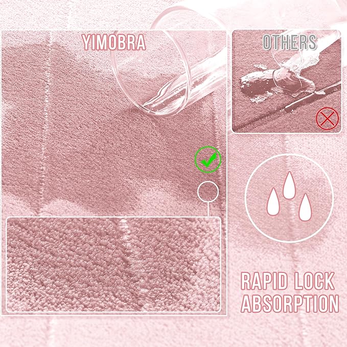 Yimobra Memory Foam Toilet Bath Mat U-Shaped, 24 X 20 Inches,Soft and Comfortable, Super Water Absorption, Non-Slip, Machine Wash and Easier to Dry for Bathroom Commode Contour Rug, Pink