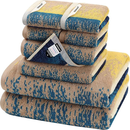 SEMAXE Bath Towel Set, 8 Piece Towel Set for Bathroom, Quick Dry Cotton Towels with Hanging Loops, Easy Care, Coastal Ombre
