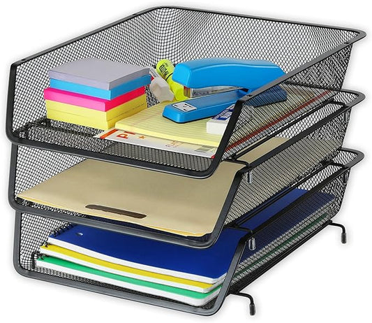 Simple Houseware Stackable Desk File Document Letter Tray Organizer, 3 Packs, Black