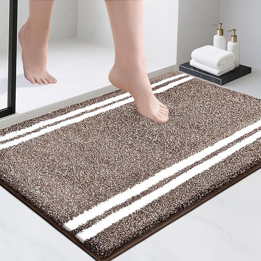 PURRUGS Bathroom Rug Non-Slip Machine Washable 24" x 36", Super Absorbent and Quick Dry Shaggy Microfiber Bath Mat, Extra Soft and Plush Bath Rug for Bathtub, Shower, and Sink, Brown
