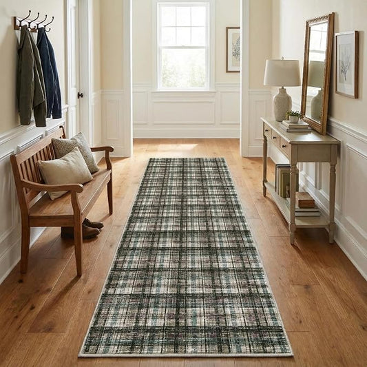 Modern Runner Rug 2x10 Non-Slip Washable Kitchen Runners, Low Pile Non-Shedding Floor Carpet, Stain Resistant Long Accent Rug for Kids Room, Bedroom Laundry Bathroom Foyer