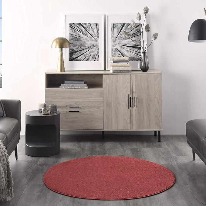Nourison Home Nourison Essentials Brick Red 4' x Round Area Rug - Easy Clean, Non Shedding, Bed Room, Living Room, Dining Room, Kitchen (4' x Round)