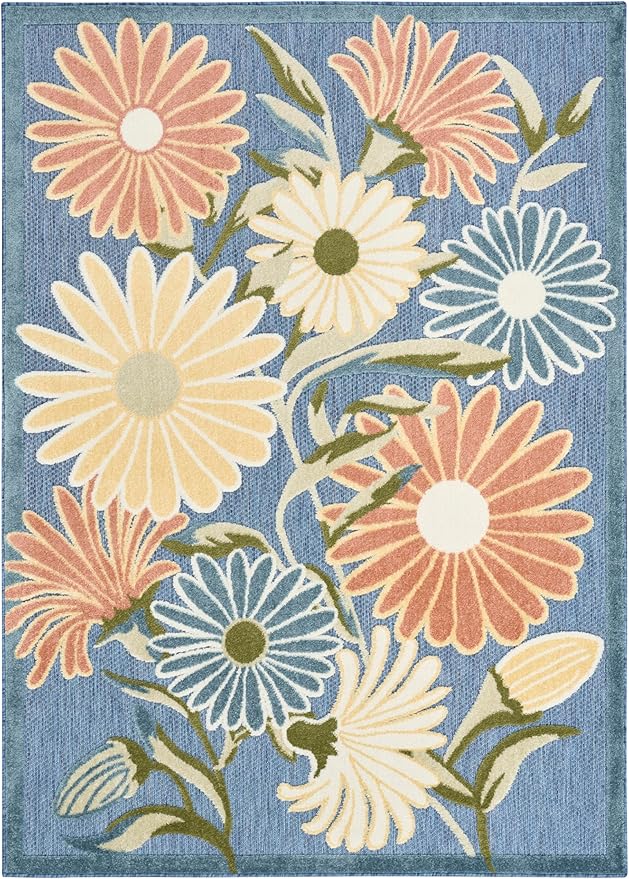 Nourison Home Aloha Blue Sage 9' x 12' Area Rug - Easy Clean, Non Shedding, Bed Room, Living Room, Dining Room, Kitchen (9' x 12')
