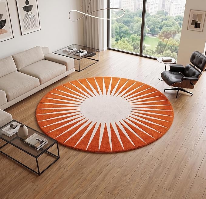 Restoration and Renovation Modern Round Area Rug – Hand-Tufted with 100% NZ Wool, Thick & Soft Circular Carpet for Living Room, Bedroom & Dining Room Decor (Orange, 10' Round)